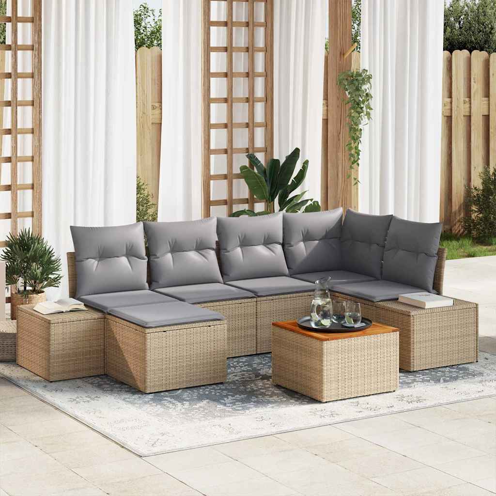 Tuin Sofa Set 7 pcs beige en lichtgrijs is nu te koop bij PeponiXL, paradijselijk wonen!