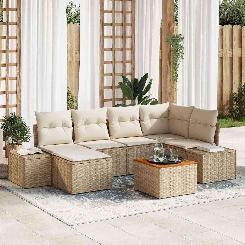 Tuin Sofa Set 7 pcs Beige en wit is nu te koop bij PeponiXL, paradijselijk wonen!