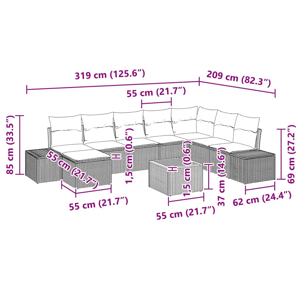 Tuin Sofa Set 9 pcs beige en lichtgrijs is nu te koop bij PeponiXL, paradijselijk wonen!