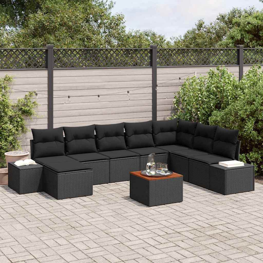 Tuin Sofa Set 9 pcs Zwart is nu te koop bij PeponiXL, paradijselijk wonen!