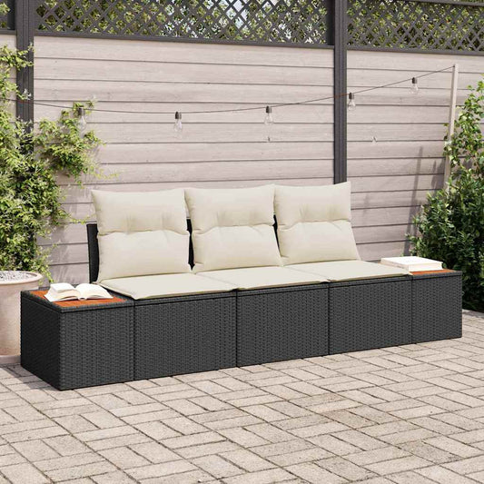 Tuin Sofa Set met opslag 3 pcs Zwart en crème Poly riet is nu te koop bij PeponiXL, paradijselijk wonen!