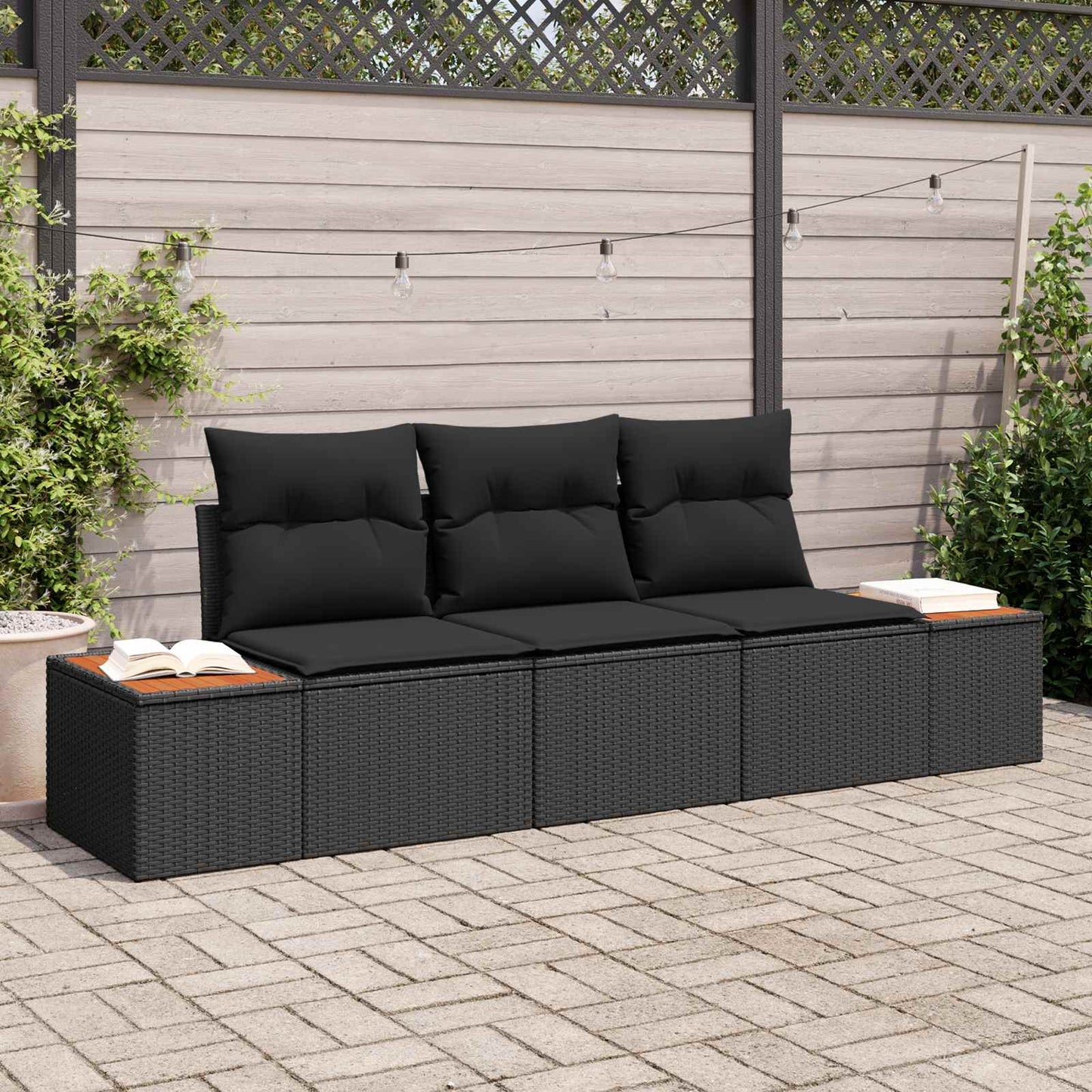 Tuin Sofa Set met kussen met opslag 3 pcs Zwart Poly riet is nu te koop bij PeponiXL, paradijselijk wonen!