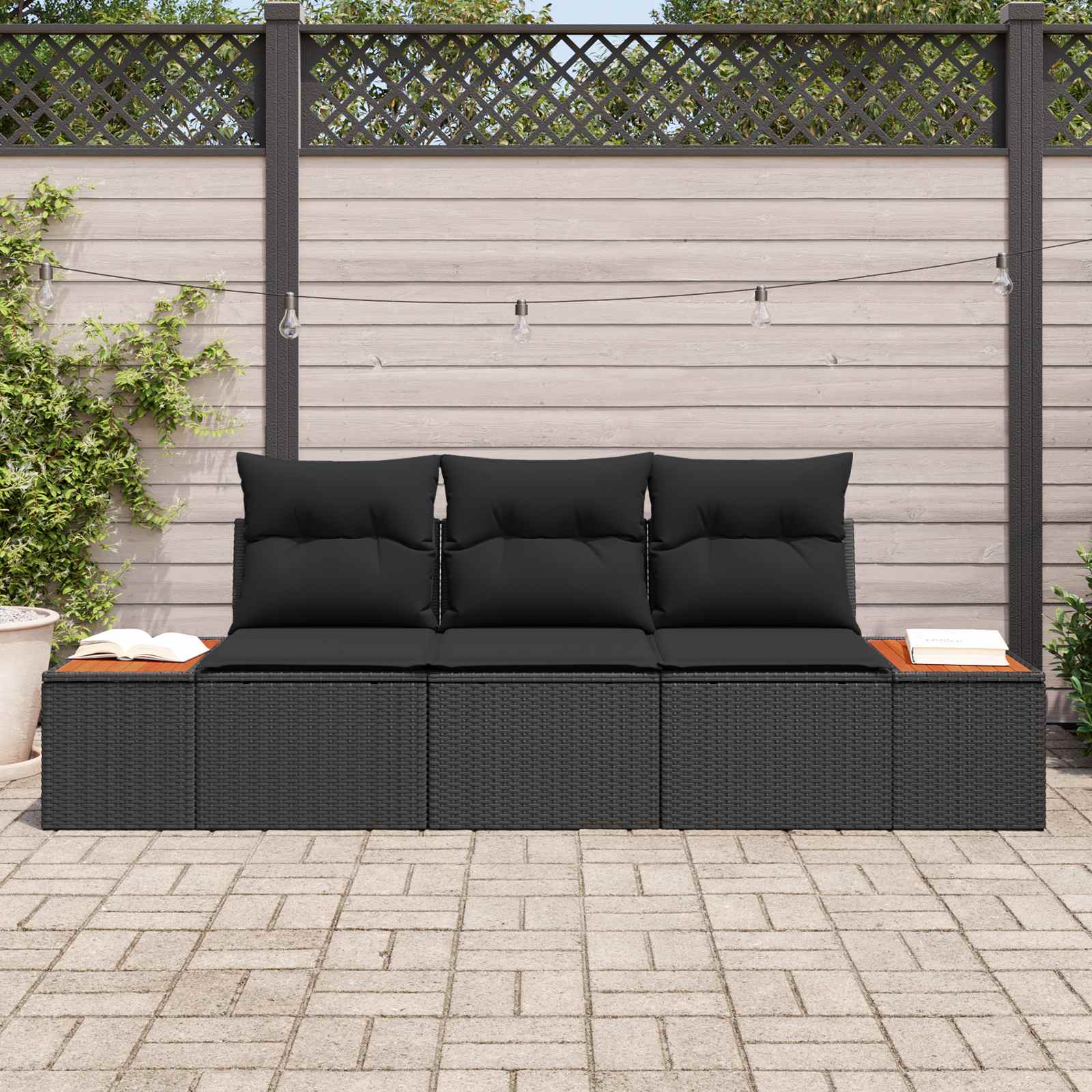 Tuin Sofa Set met kussen met opslag 3 pcs Zwart Poly riet is nu te koop bij PeponiXL, paradijselijk wonen!