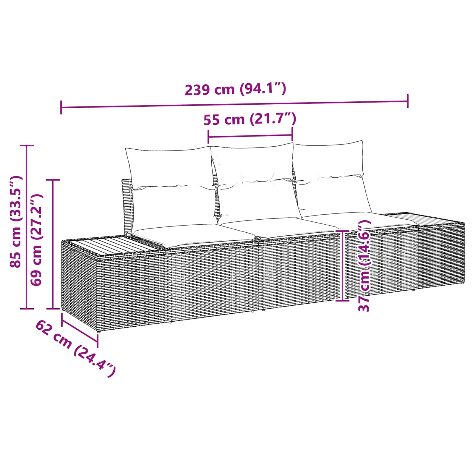 Tuin Sofa Set met kussen met opslag 3 pcs Zwart Poly riet is nu te koop bij PeponiXL, paradijselijk wonen!