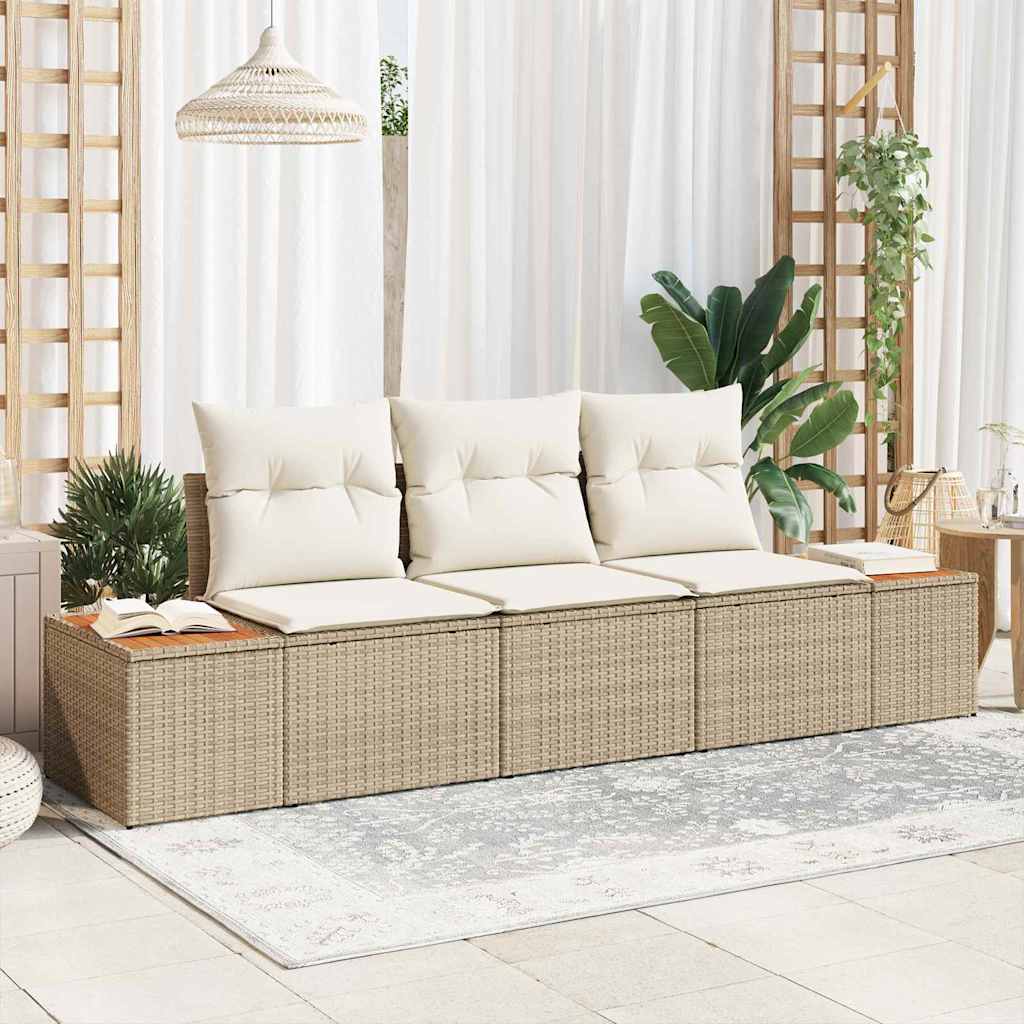 Tuin Sofa Set met kussen 3 pcs beige en crèmekleurig Poly riet is nu te koop bij PeponiXL, paradijselijk wonen!