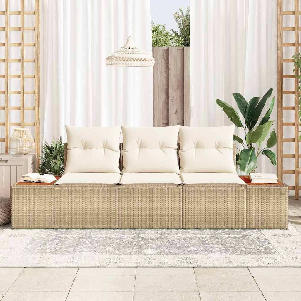 Tuin Sofa Set met kussen 3 pcs beige en crèmekleurig Poly riet is nu te koop bij PeponiXL, paradijselijk wonen!