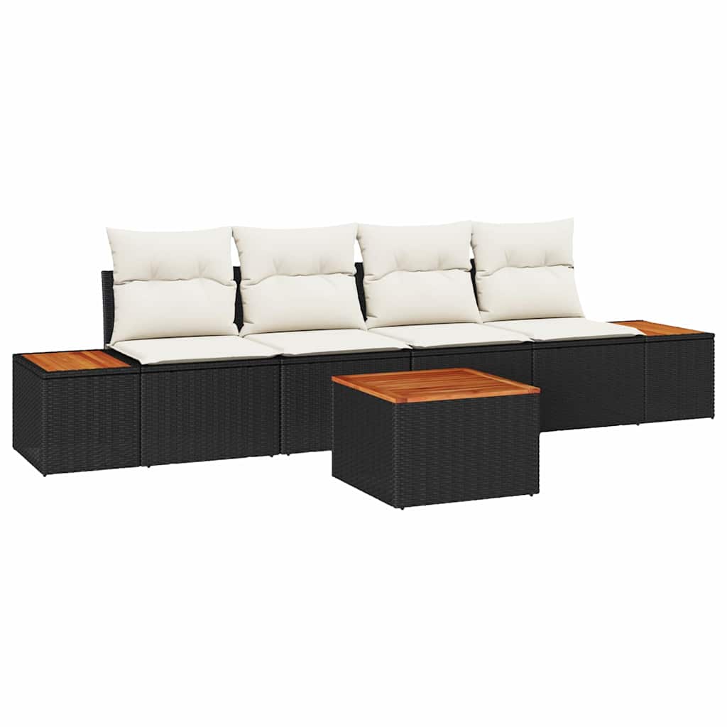 Tuin Sofa Set met kussen met opslag 5 pcs Zwart Poly riet is nu te koop bij PeponiXL, paradijselijk wonen!