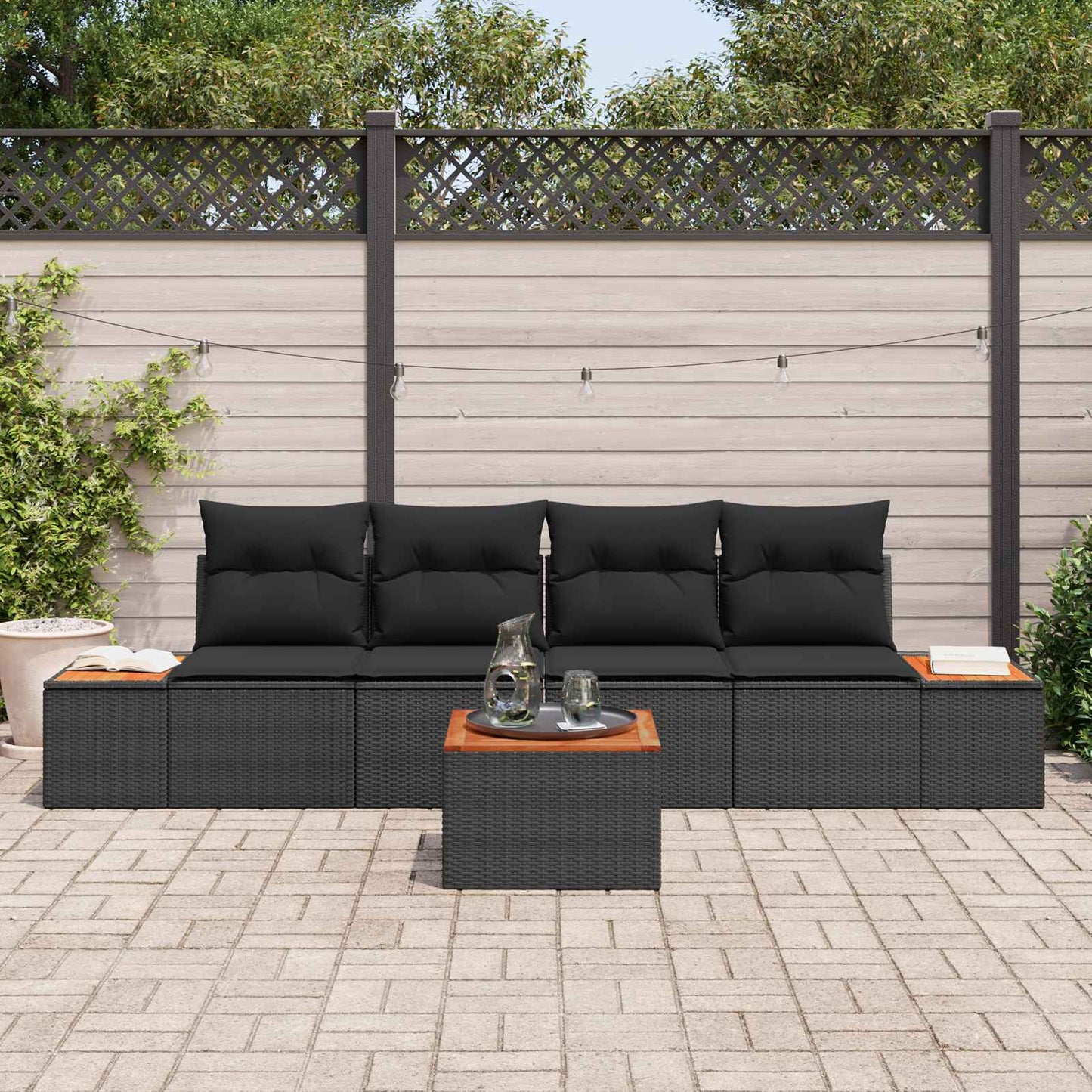 Tuin Sofa Set met kussen met opslag 5 pcs Zwart Poly riet is nu te koop bij PeponiXL, paradijselijk wonen!