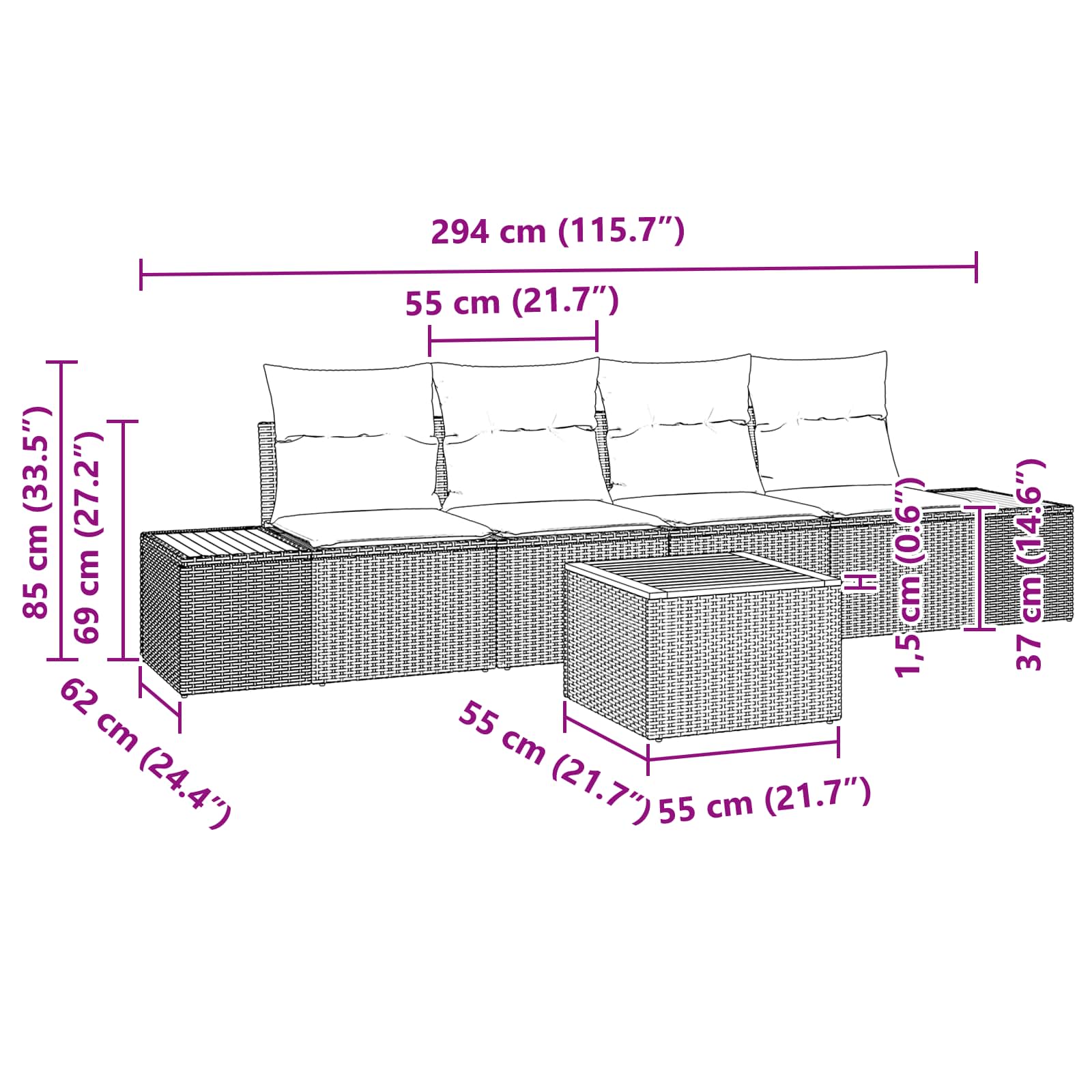 Tuin Sofa Set met kussen met opslag 5 pcs Zwart Poly riet is nu te koop bij PeponiXL, paradijselijk wonen!