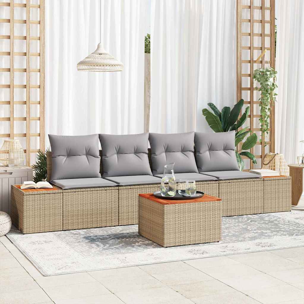 Tuin Sofa Set met kussen met opslag 5 pcs Beige Poly riet is nu te koop bij PeponiXL, paradijselijk wonen!