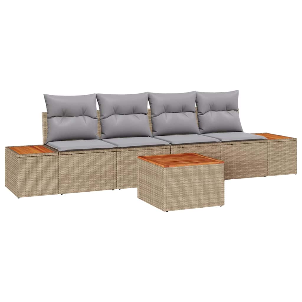Tuin Sofa Set met kussen met opslag 5 pcs Beige Poly riet is nu te koop bij PeponiXL, paradijselijk wonen!