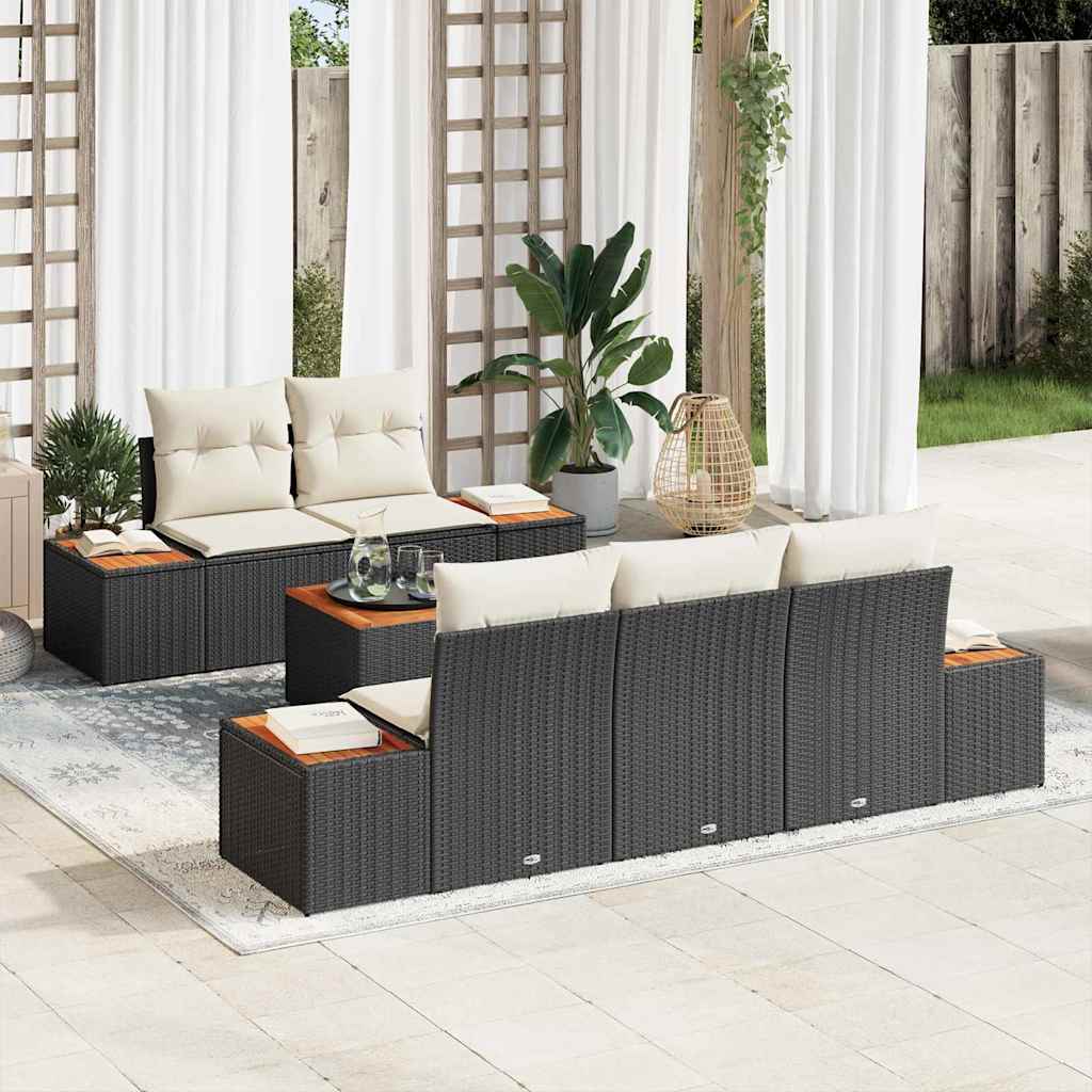 Tuin Sofa Set met opslag 6 pcs Zwart Poly riet is nu te koop bij PeponiXL, paradijselijk wonen!