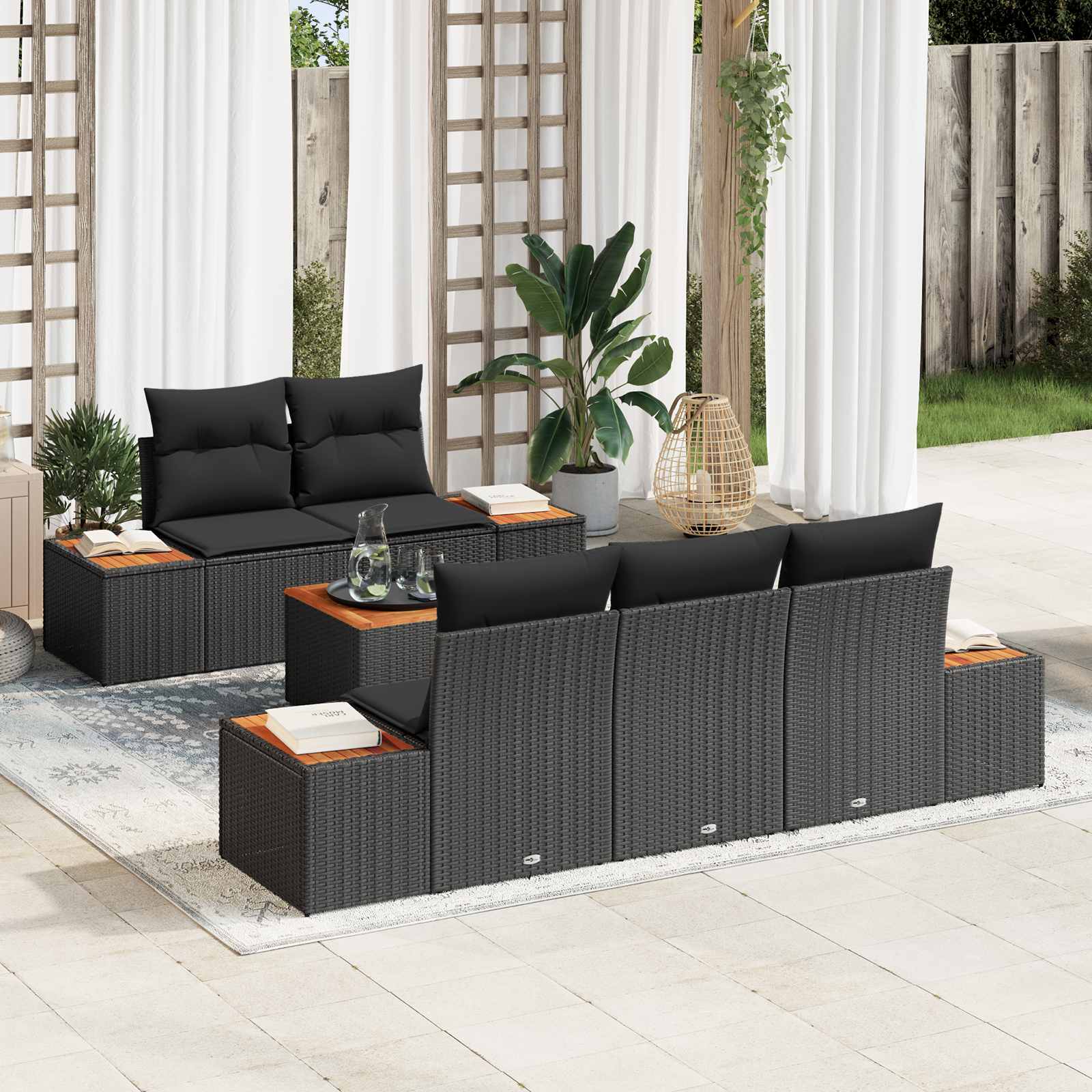 Tuin Sofa Set met opslag 6 pcs Zwart Poly riet is nu te koop bij PeponiXL, paradijselijk wonen!