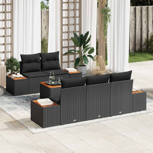 Tuin Sofa Set met opslag 6 pcs Zwart Poly riet is nu te koop bij PeponiXL, paradijselijk wonen!