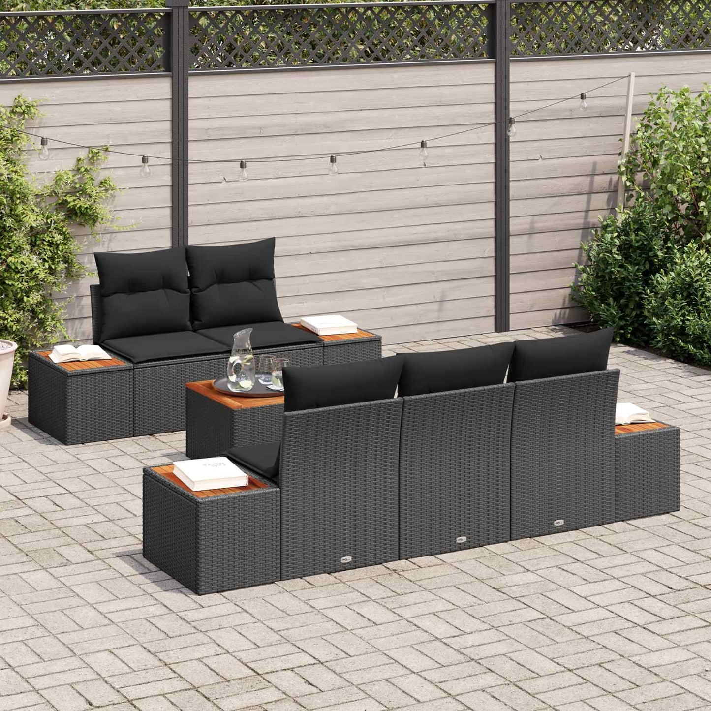 Tuin Sofa Set met opslag 6 pcs Zwart Poly riet is nu te koop bij PeponiXL, paradijselijk wonen!