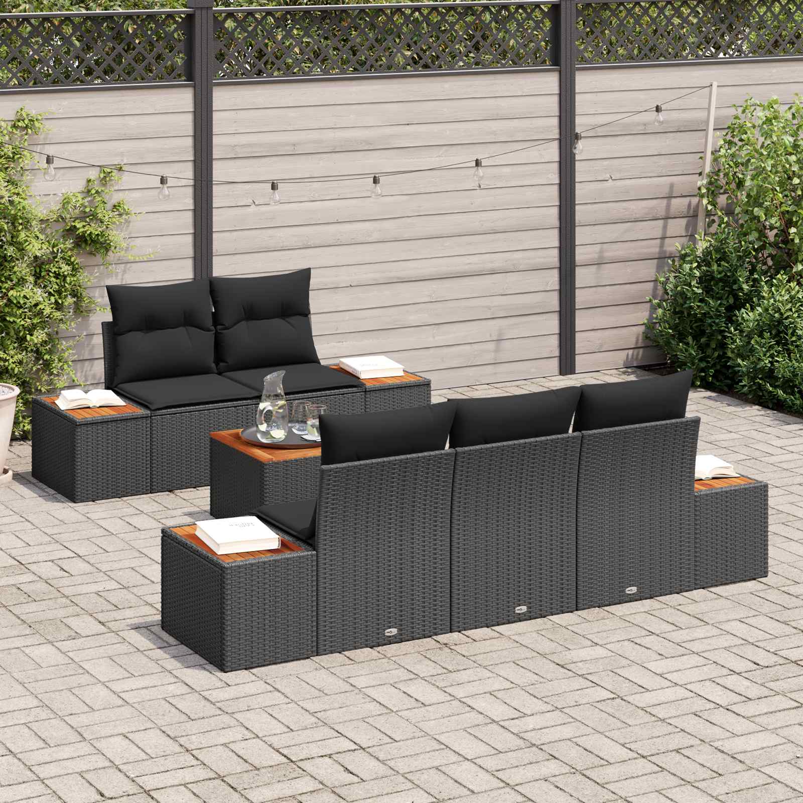 Tuin Sofa Set met opslag 6 pcs Zwart Poly riet is nu te koop bij PeponiXL, paradijselijk wonen!