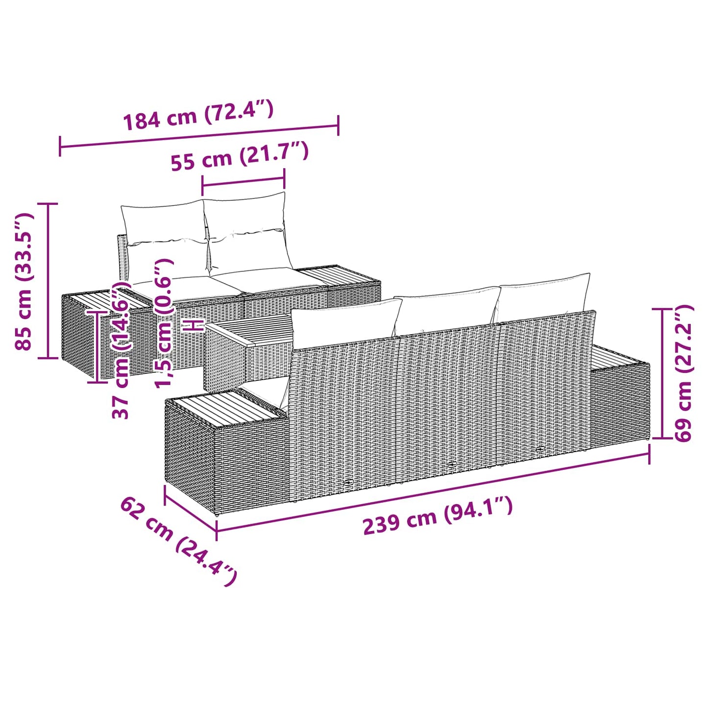 Tuin Sofa Set met opslag 6 pcs Zwart Poly riet is nu te koop bij PeponiXL, paradijselijk wonen!
