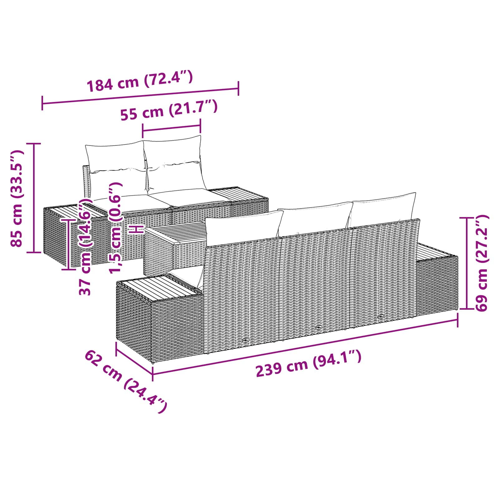 Tuin Sofa Set met opslag 6 pcs Zwart Poly riet is nu te koop bij PeponiXL, paradijselijk wonen!