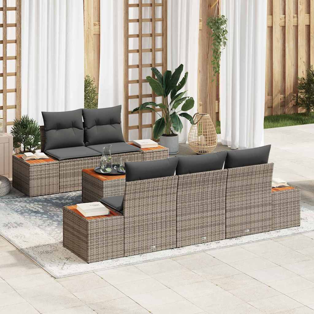 Tuin Sofa Set met opslag 6 pcs Grijs Poly riet is nu te koop bij PeponiXL, paradijselijk wonen!