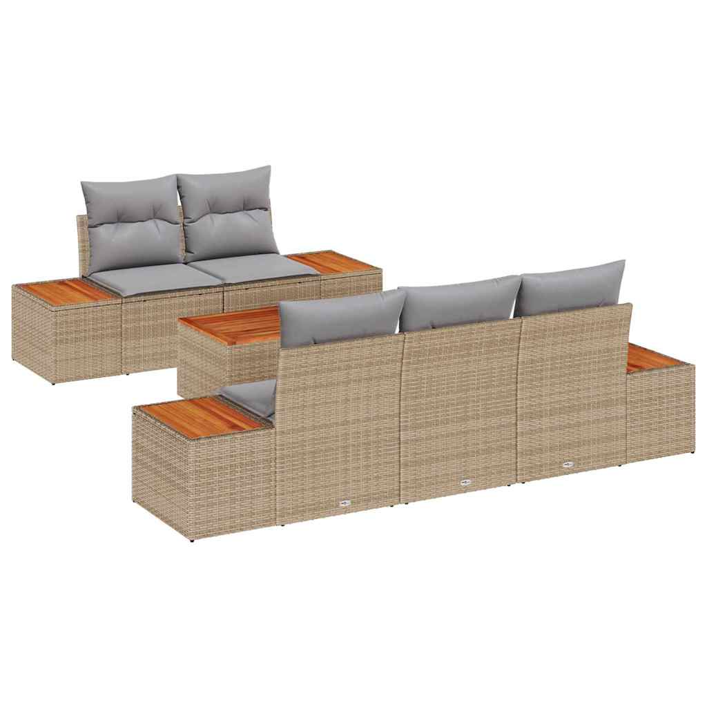 Tuin Sofa Set met kussen met opslag 6 pcs Beige Poly riet is nu te koop bij PeponiXL, paradijselijk wonen!