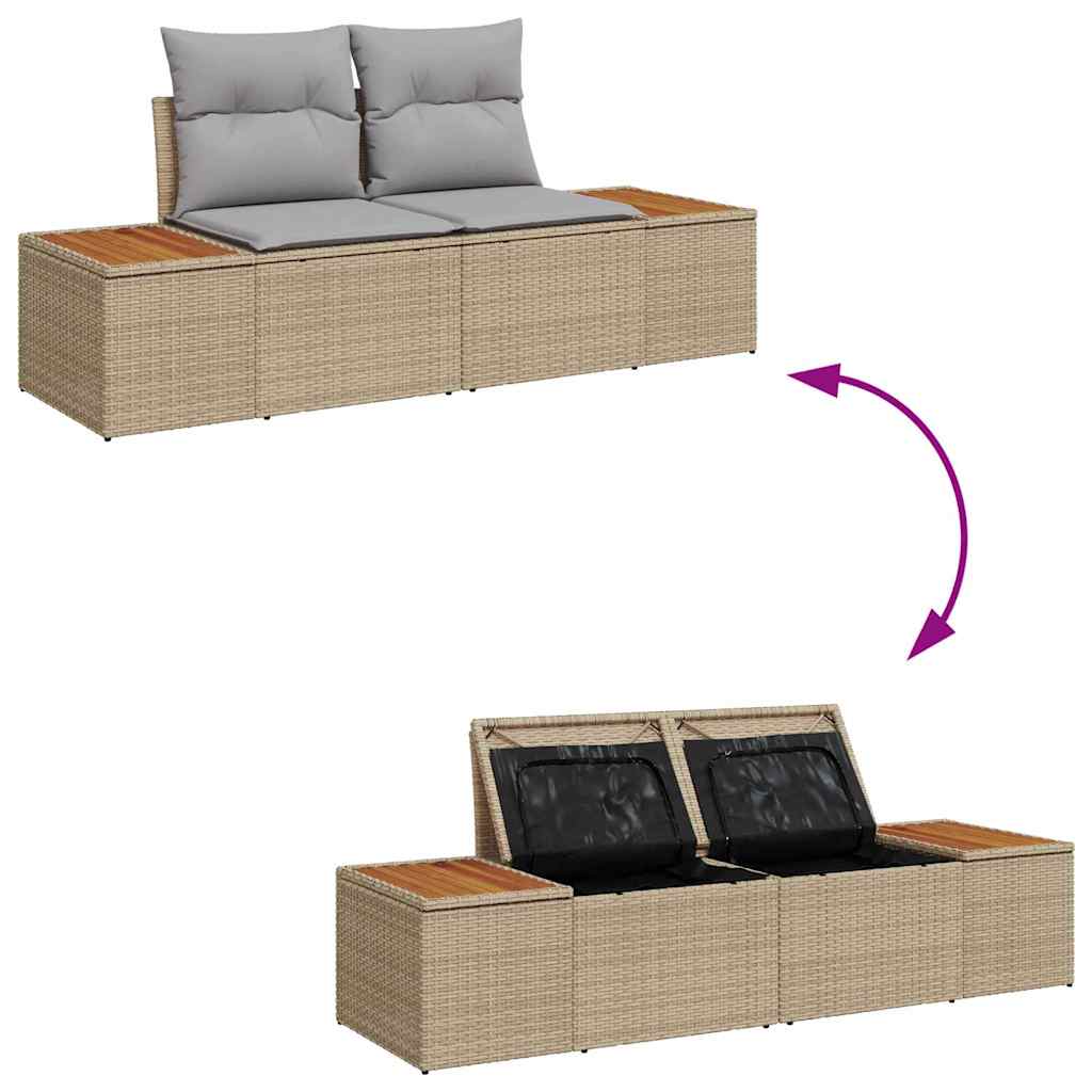 Tuin Sofa Set met kussen met opslag 6 pcs Beige Poly riet is nu te koop bij PeponiXL, paradijselijk wonen!