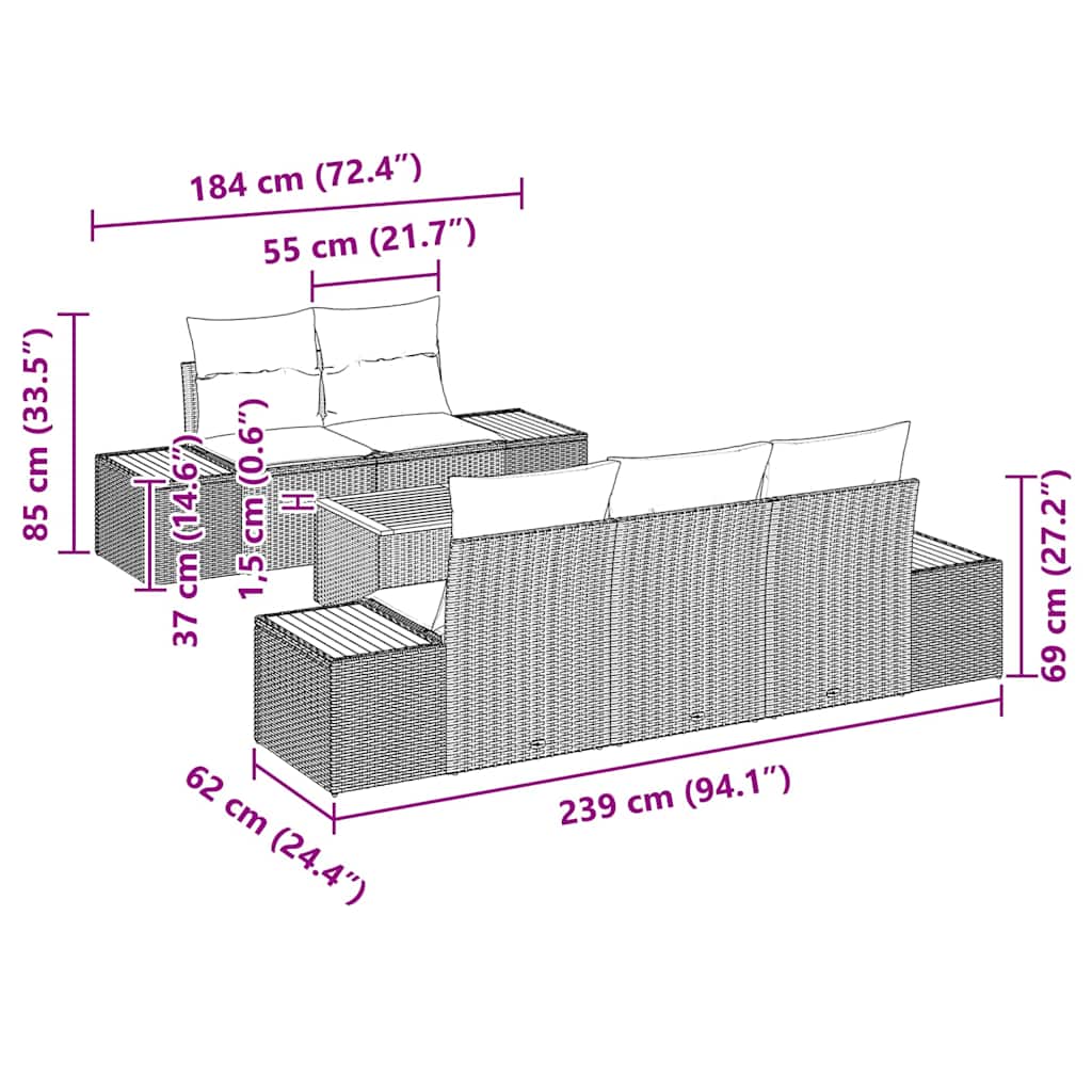 Tuin Sofa Set met kussen met opslag 6 pcs Beige Poly riet is nu te koop bij PeponiXL, paradijselijk wonen!