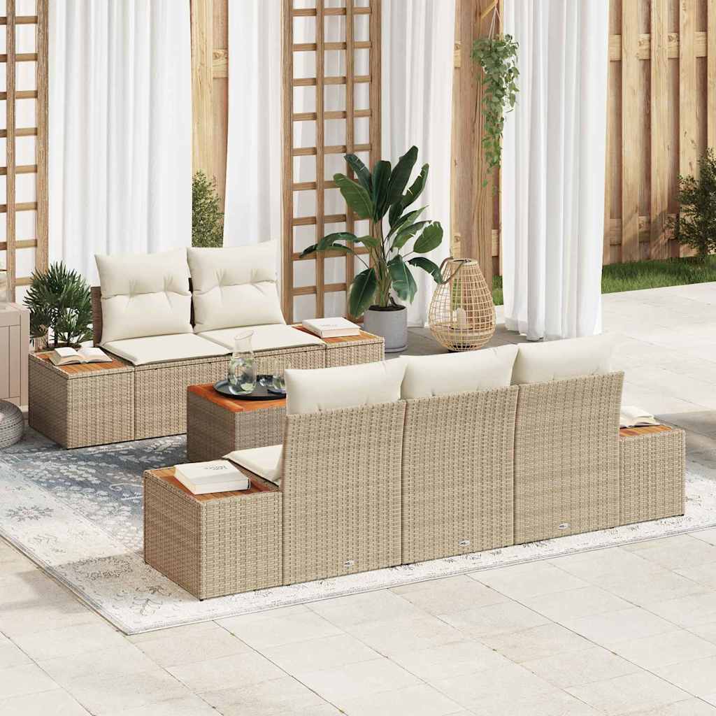 Tuin Sofa Set met opslag 6 pcs Beige Poly riet is nu te koop bij PeponiXL, paradijselijk wonen!