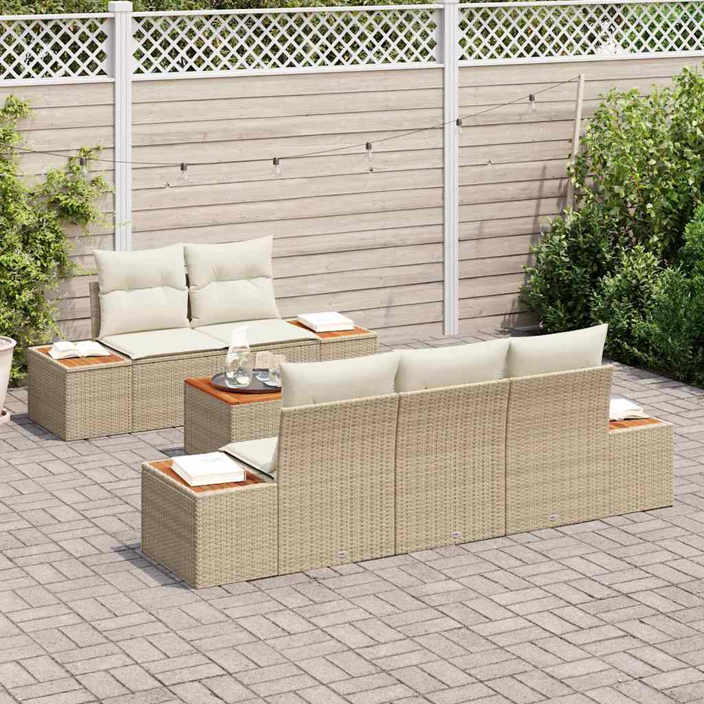 Tuin Sofa Set met opslag 6 pcs Beige Poly riet is nu te koop bij PeponiXL, paradijselijk wonen!