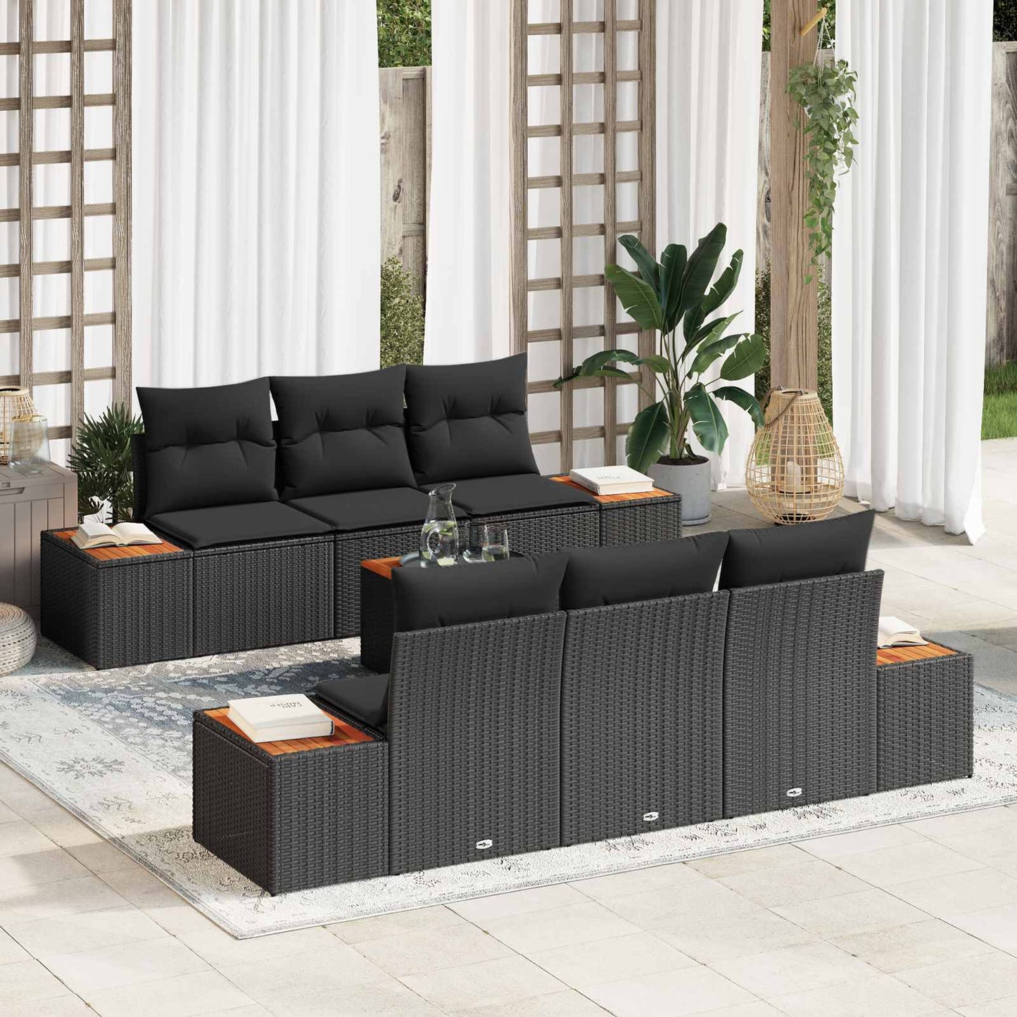 Tuin Sofa Set met kussen met opslag 7 pcs Zwart Poly riet is nu te koop bij PeponiXL, paradijselijk wonen!