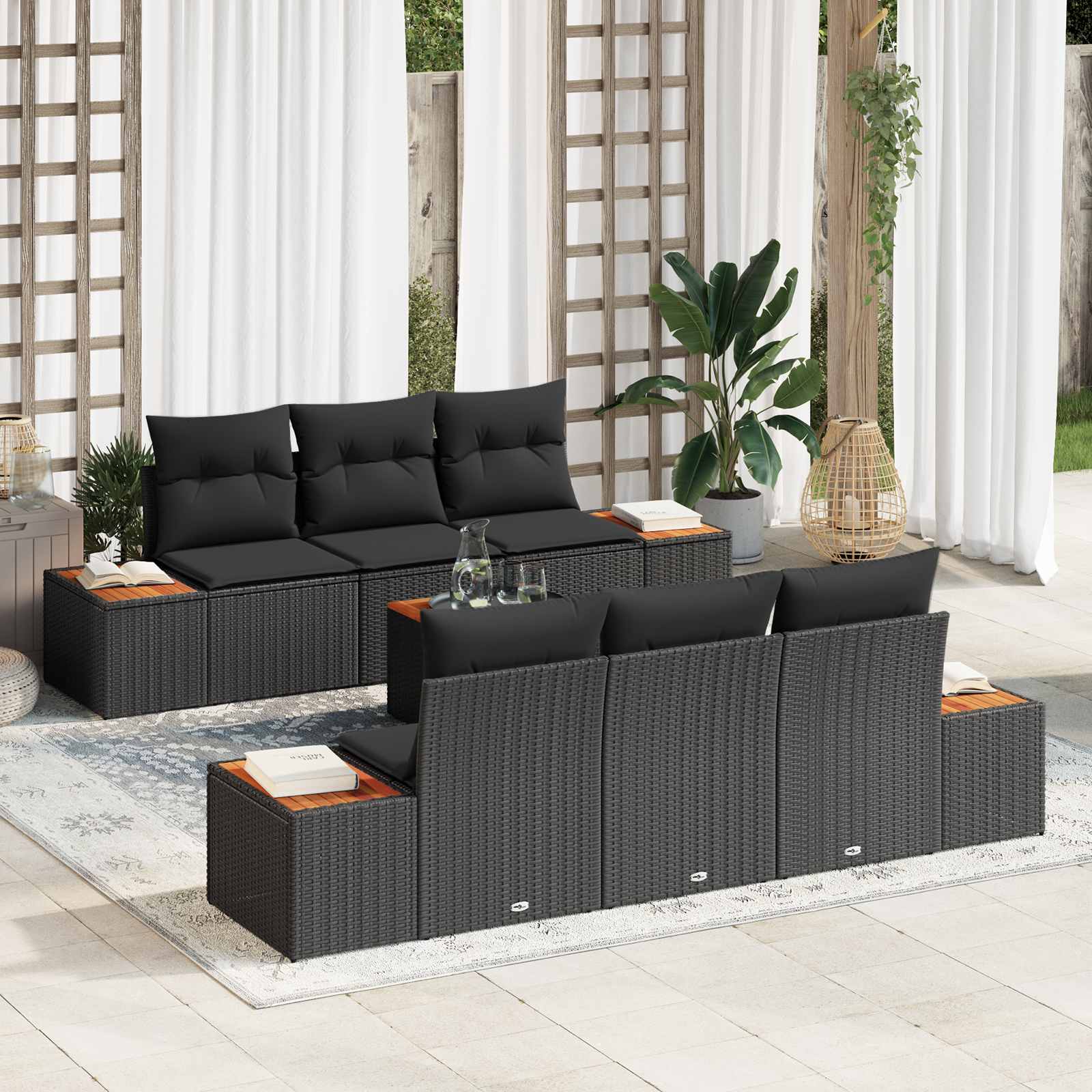 Tuin Sofa Set met kussen met opslag 7 pcs Zwart Poly riet is nu te koop bij PeponiXL, paradijselijk wonen!
