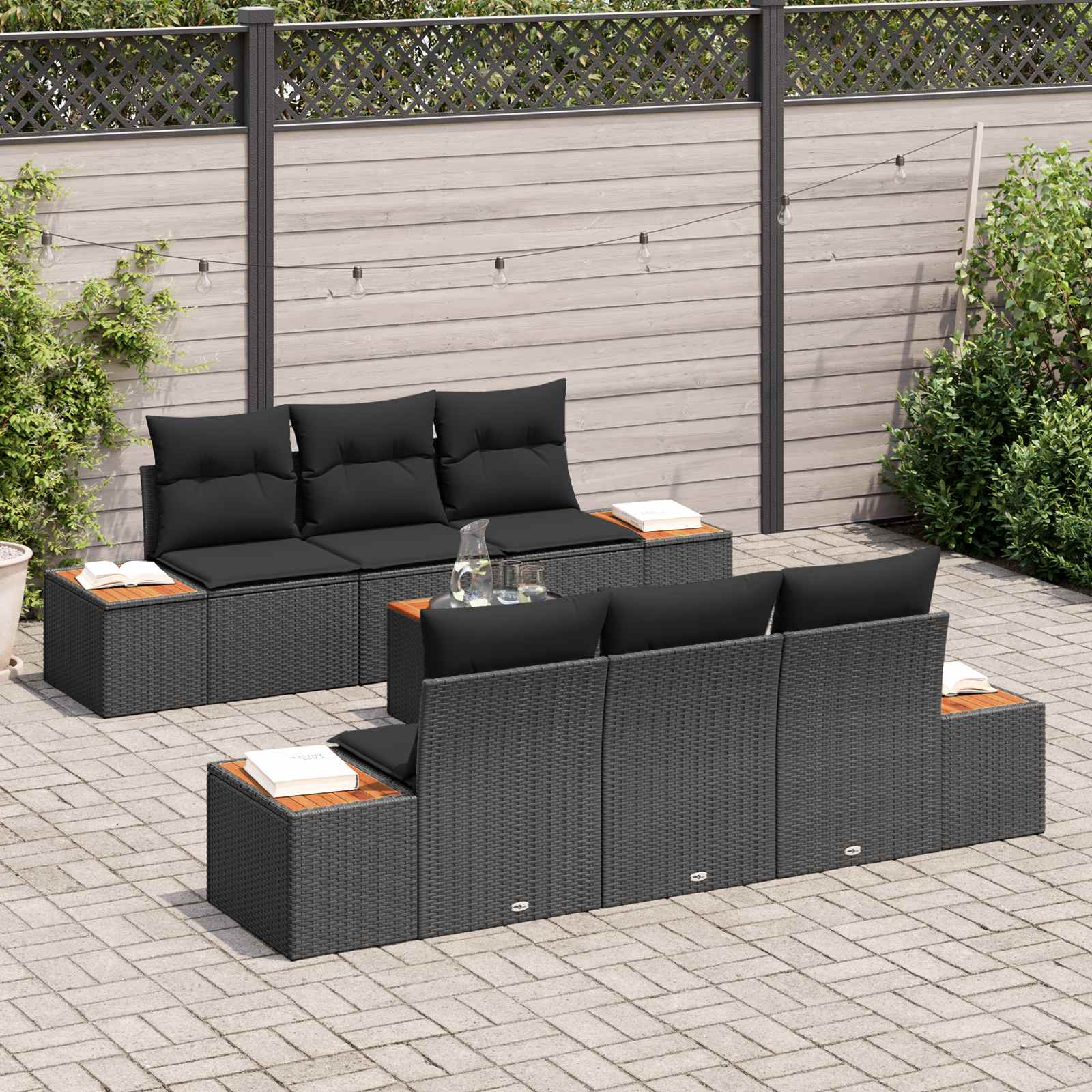 Tuin Sofa Set met kussen met opslag 7 pcs Zwart Poly riet is nu te koop bij PeponiXL, paradijselijk wonen!