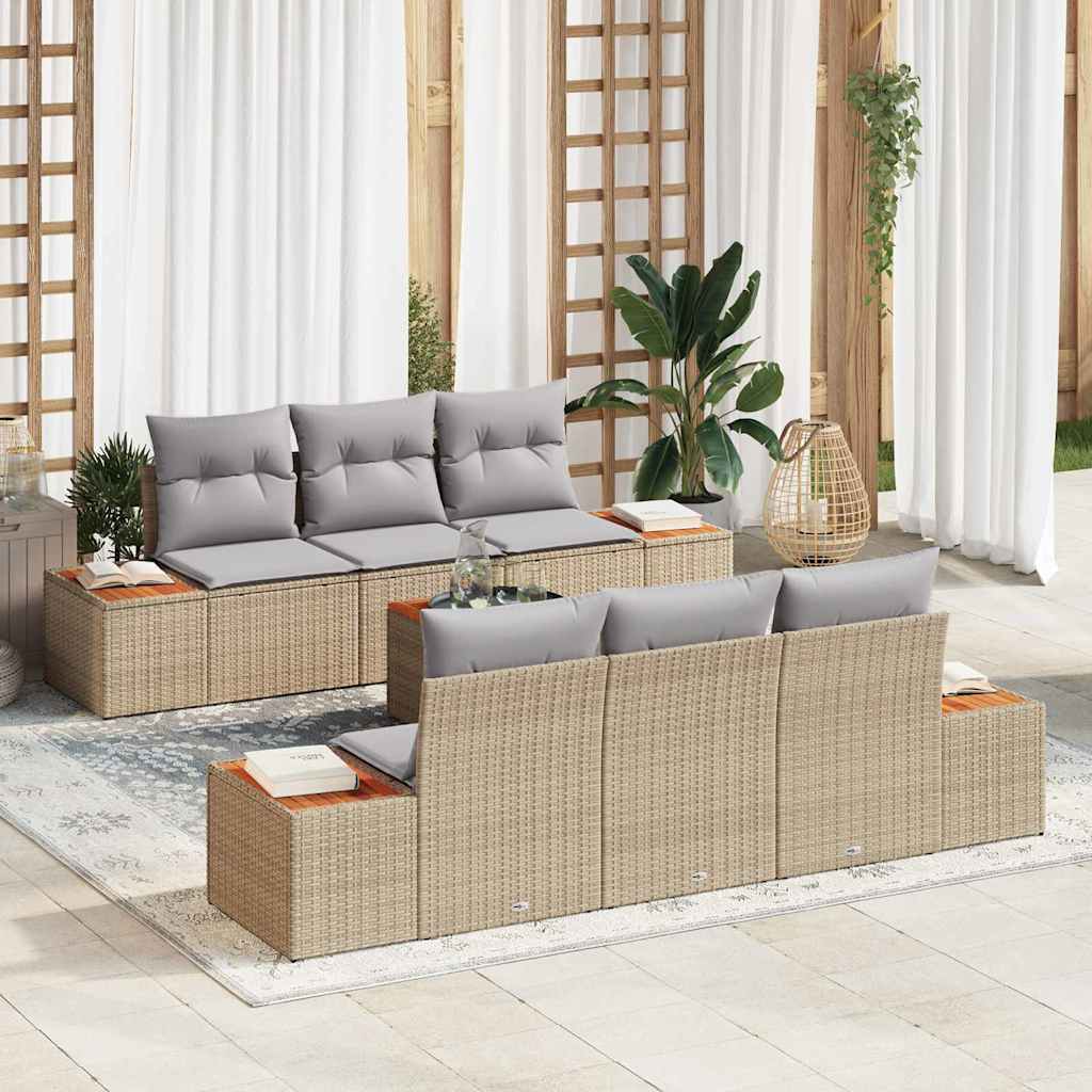 Tuin Sofa Set met kussen met opslag 7 pcs Beige Poly riet is nu te koop bij PeponiXL, paradijselijk wonen!