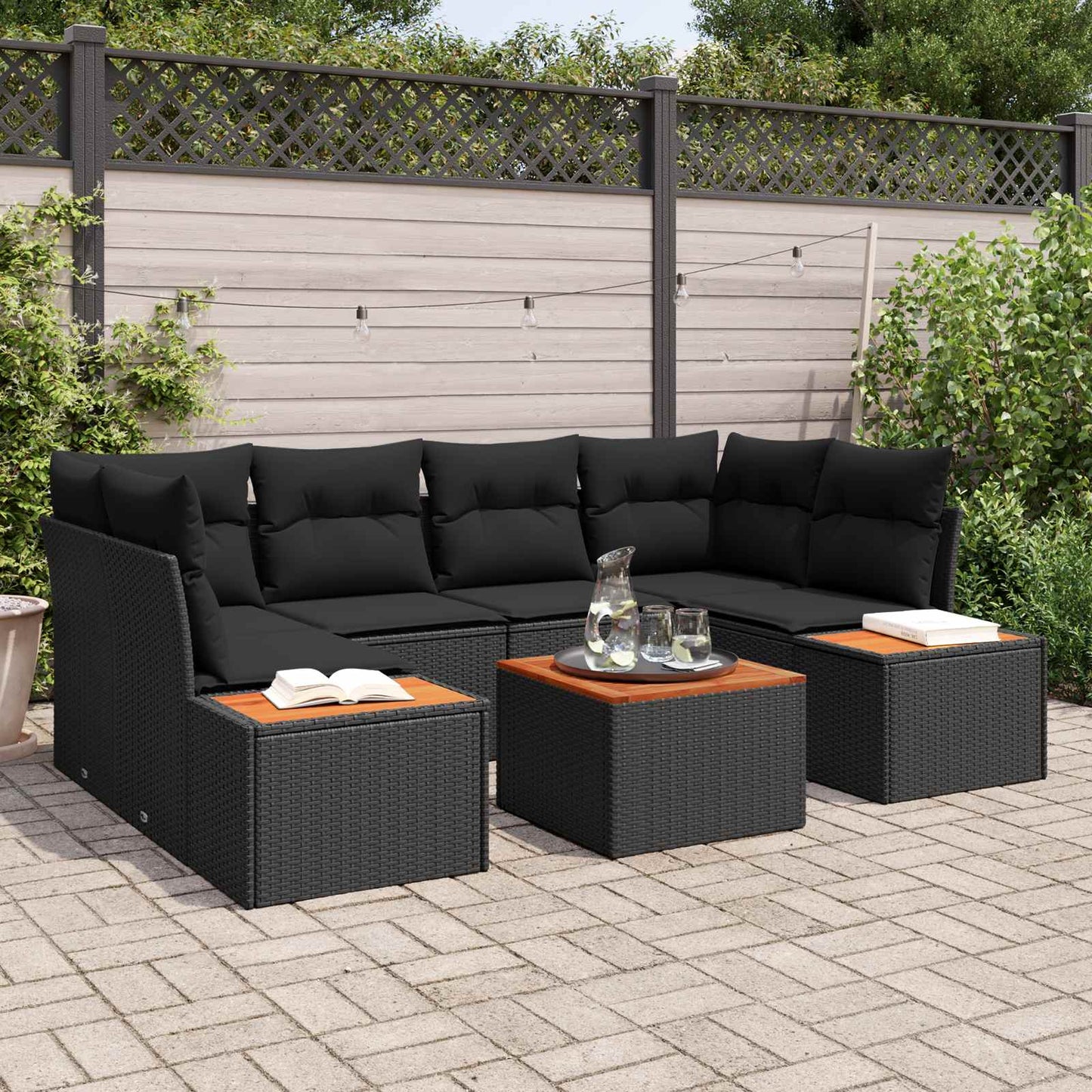 Tuin Sofa Set met kussen met opslag 6 pcs Zwart Poly riet is nu te koop bij PeponiXL, paradijselijk wonen!