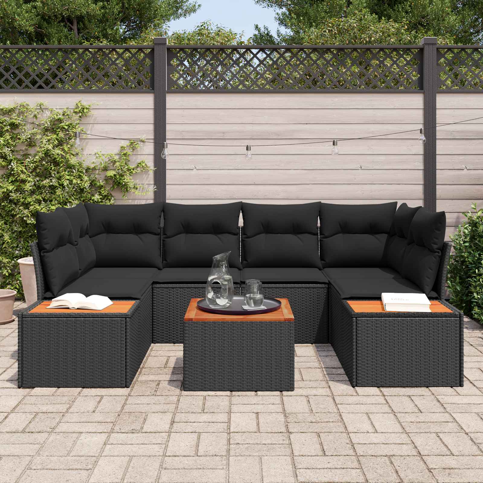 Tuin Sofa Set met kussen met opslag 6 pcs Zwart Poly riet is nu te koop bij PeponiXL, paradijselijk wonen!