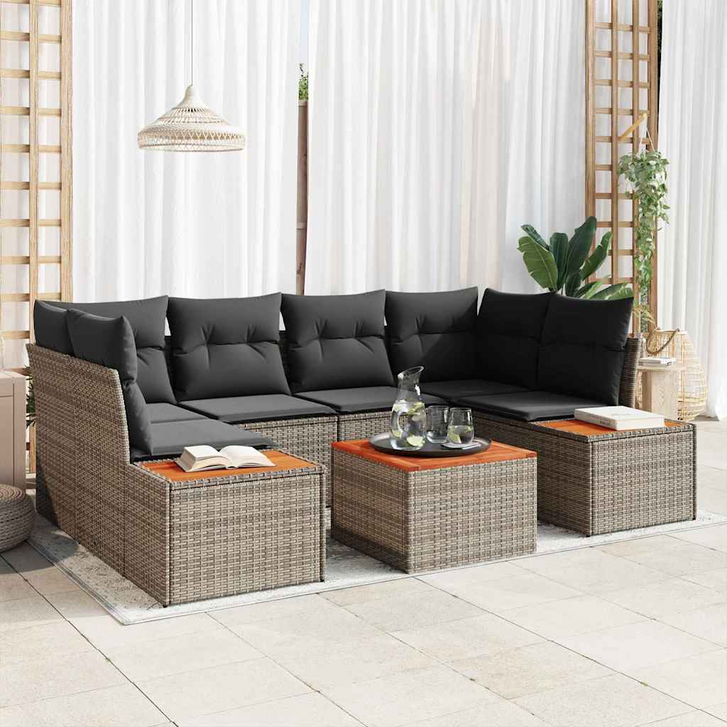 Tuin Sofa Set met opslag 7 pcs Grijs Poly riet is nu te koop bij PeponiXL, paradijselijk wonen!