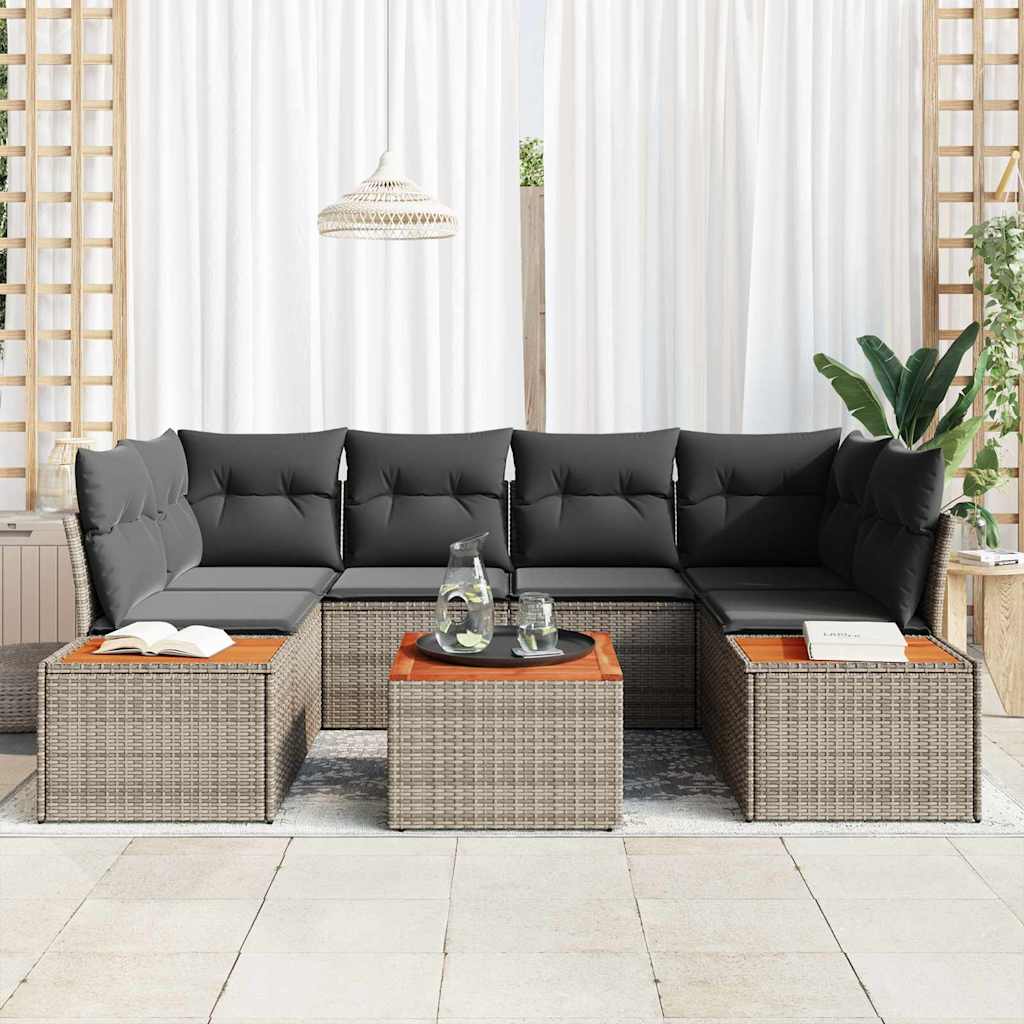 Tuin Sofa Set met opslag 7 pcs Grijs Poly riet is nu te koop bij PeponiXL, paradijselijk wonen!