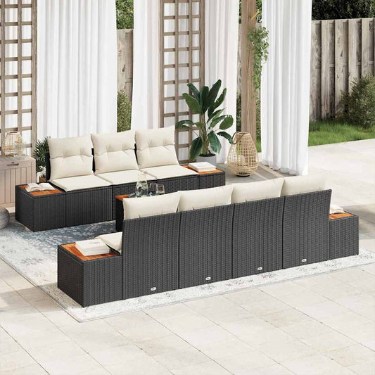 Tuin Sofa Set met kussen met opslag 8 pcs Zwart Poly riet is nu te koop bij PeponiXL, paradijselijk wonen!