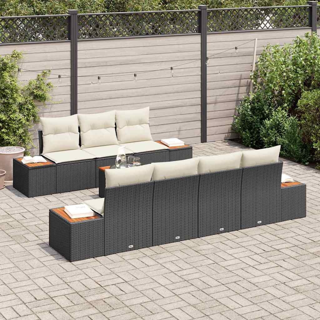Tuin Sofa Set met kussen met opslag 8 pcs Zwart Poly riet is nu te koop bij PeponiXL, paradijselijk wonen!