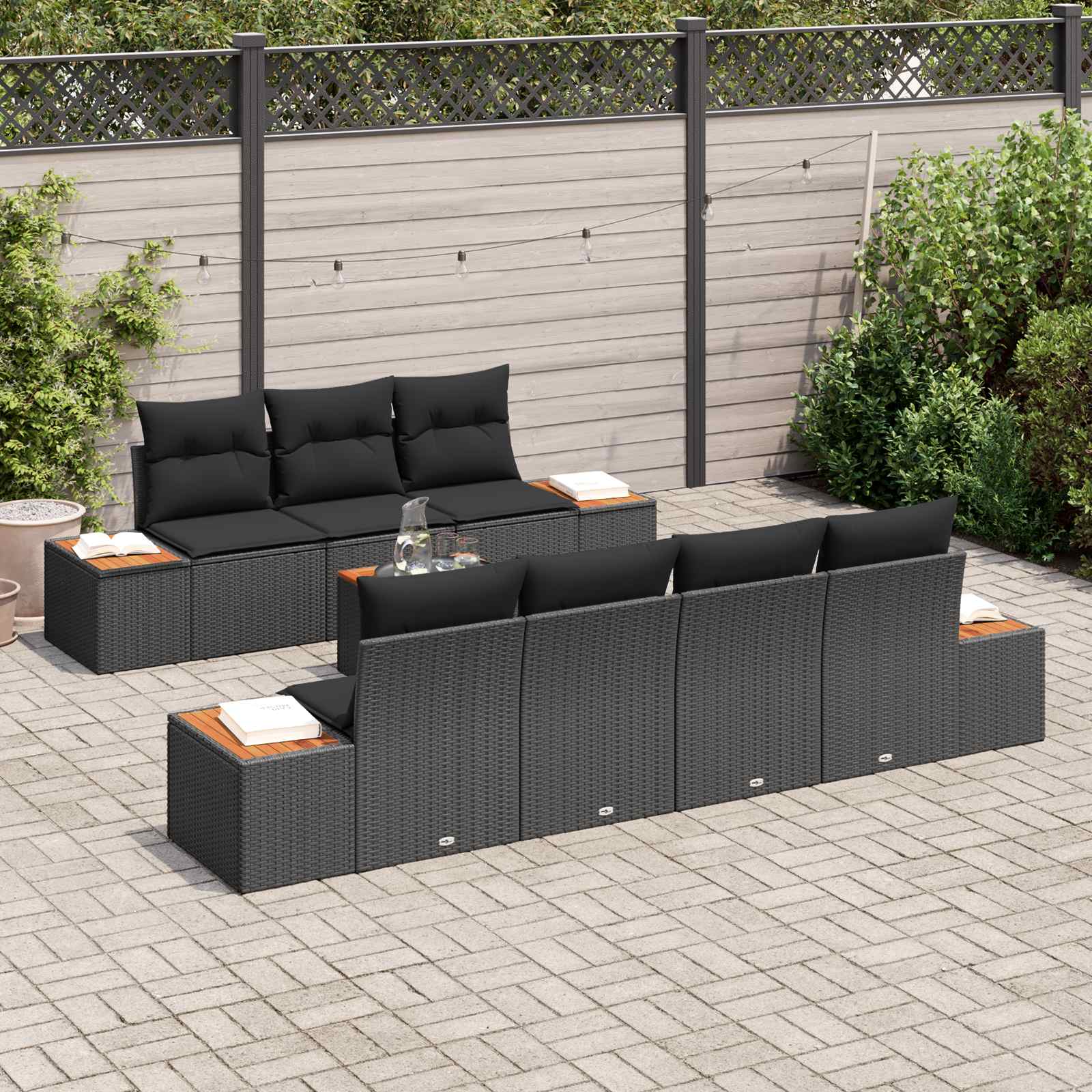 Tuin Sofa Set met kussen met opslag 8 pcs Zwart Poly riet is nu te koop bij PeponiXL, paradijselijk wonen!