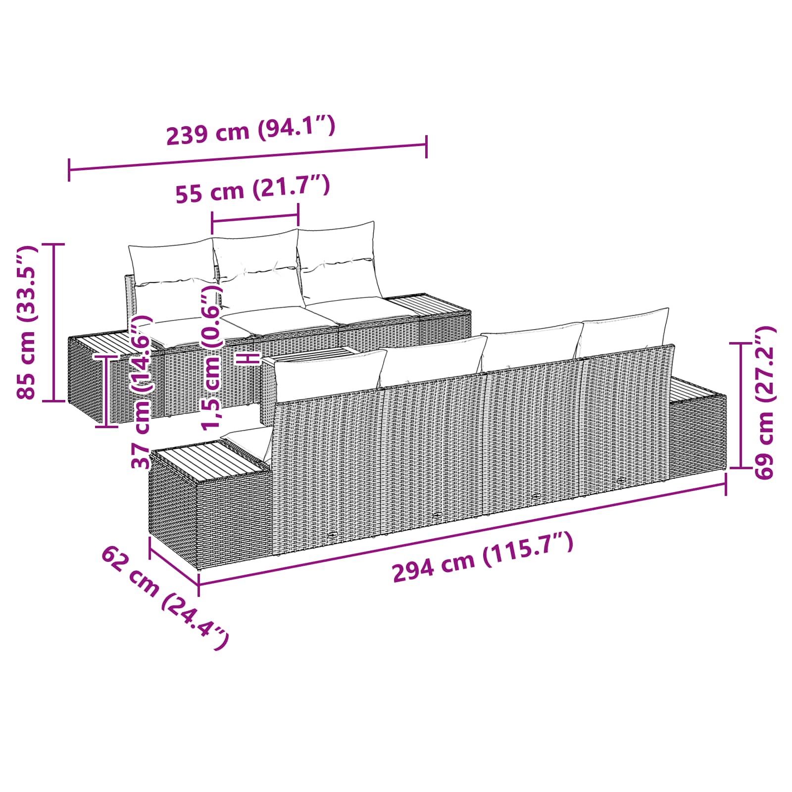 Tuin Sofa Set met kussen met opslag 8 pcs Zwart Poly riet is nu te koop bij PeponiXL, paradijselijk wonen!