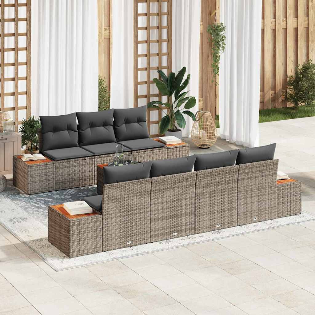 Tuin Sofa Set met kussen met opslag 8 pcs Grijs Poly riet is nu te koop bij PeponiXL, paradijselijk wonen!