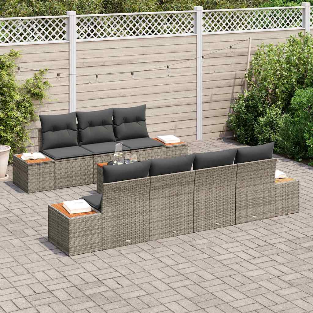 Tuin Sofa Set met kussen met opslag 8 pcs Grijs Poly riet is nu te koop bij PeponiXL, paradijselijk wonen!