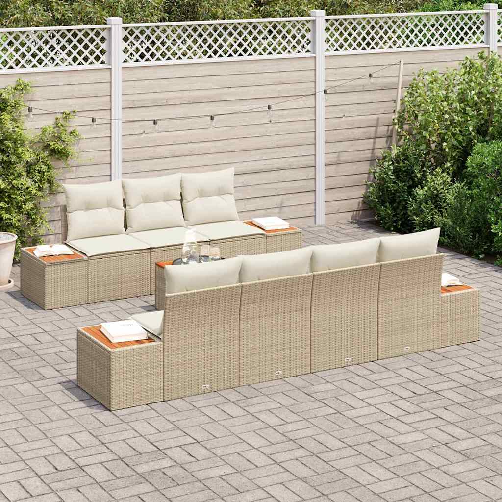 Tuin Sofa Set met kussen met opslag 8 pcs Beige Poly riet is nu te koop bij PeponiXL, paradijselijk wonen!