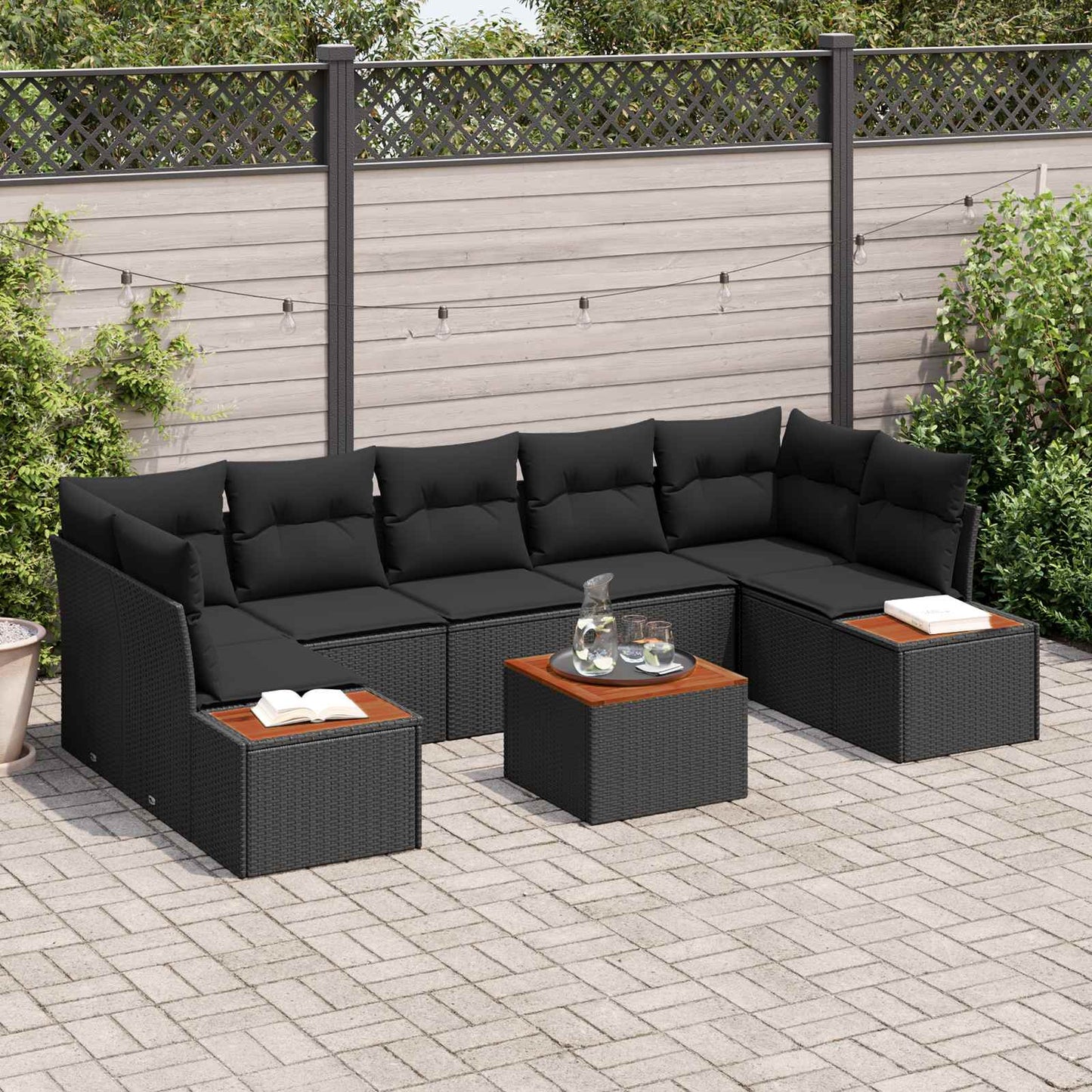 Tuin Sofa Set met kussen met opslag 8 pcs Zwart Poly riet is nu te koop bij PeponiXL, paradijselijk wonen!