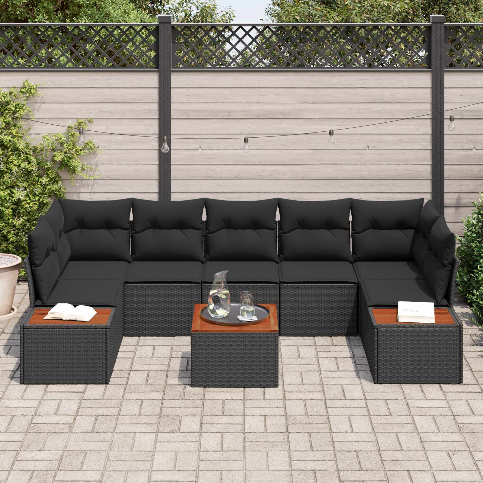 Tuin Sofa Set met kussen met opslag 8 pcs Zwart Poly riet is nu te koop bij PeponiXL, paradijselijk wonen!