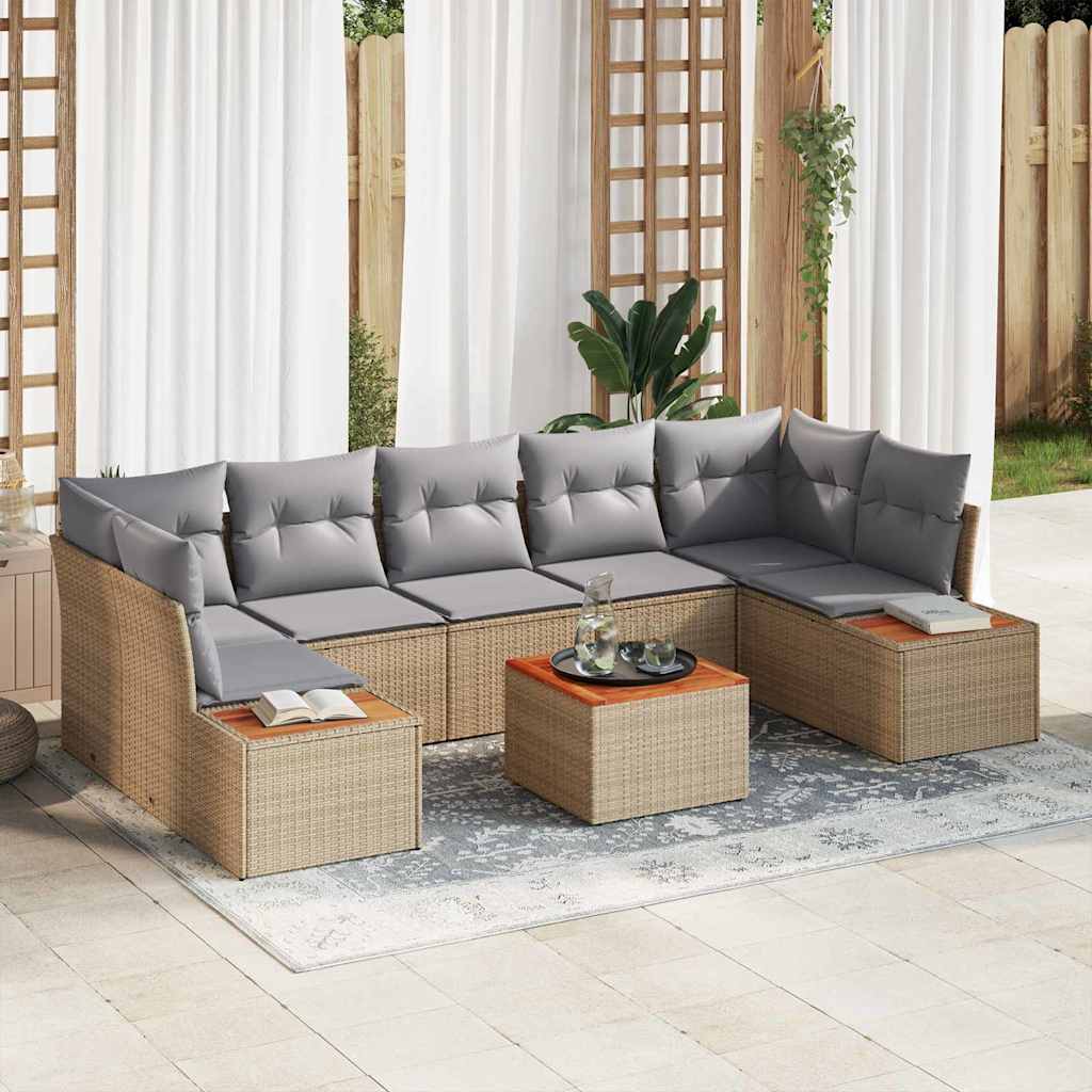 Tuin Sofa Set met kussen met opslag 8 pcs Beige Poly riet is nu te koop bij PeponiXL, paradijselijk wonen!