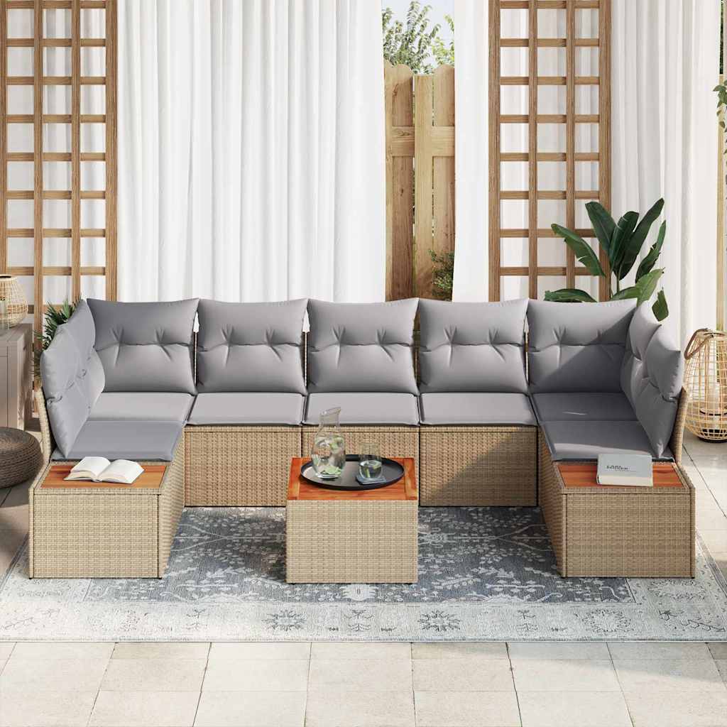 Tuin Sofa Set met kussen met opslag 8 pcs Beige Poly riet is nu te koop bij PeponiXL, paradijselijk wonen!
