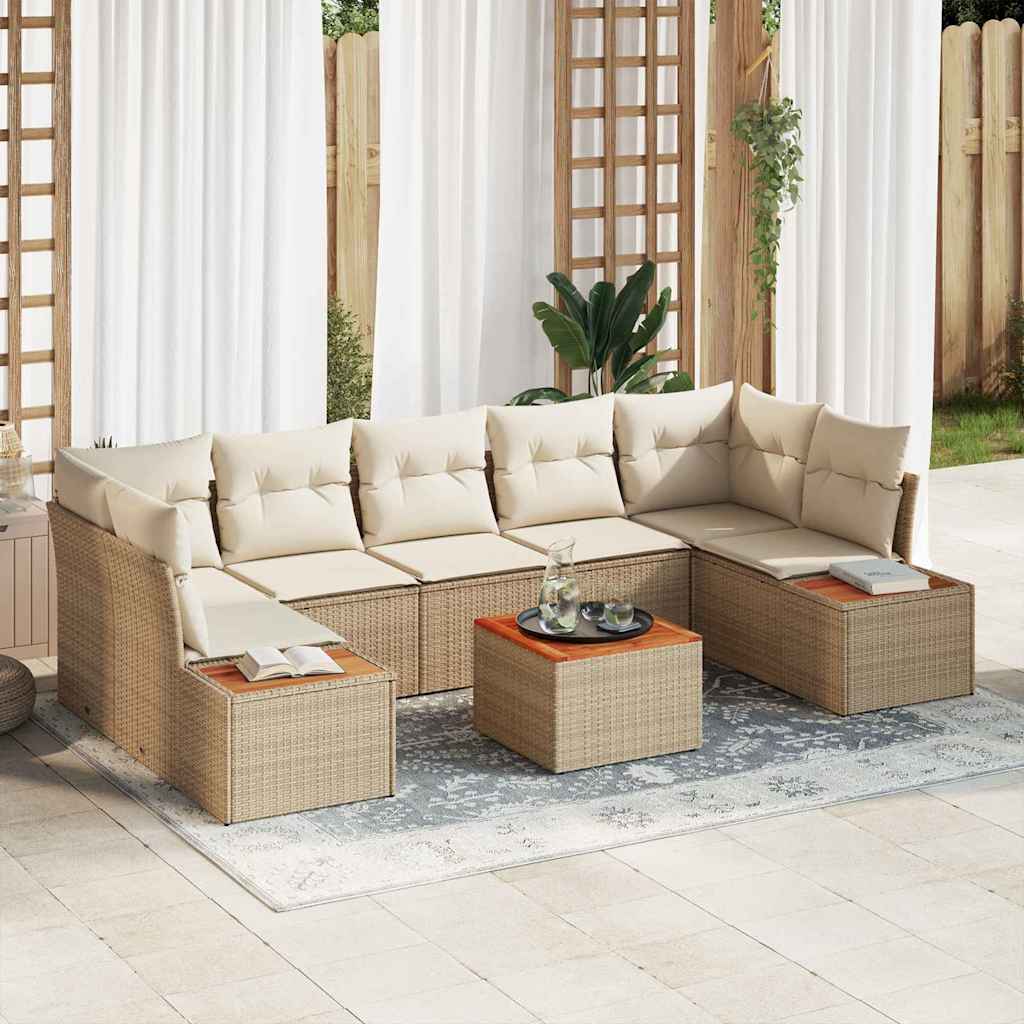 Tuin Sofa Set met kussen met opslag 8 pcs Beige Poly riet is nu te koop bij PeponiXL, paradijselijk wonen!