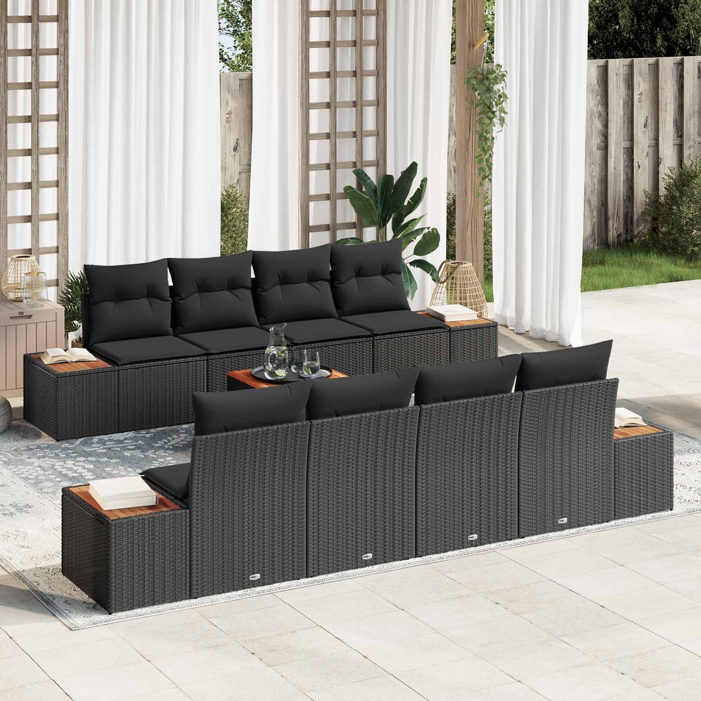 Tuin Sofa Set met kussen met opslag 9 pcs Zwart Poly riet is nu te koop bij PeponiXL, paradijselijk wonen!