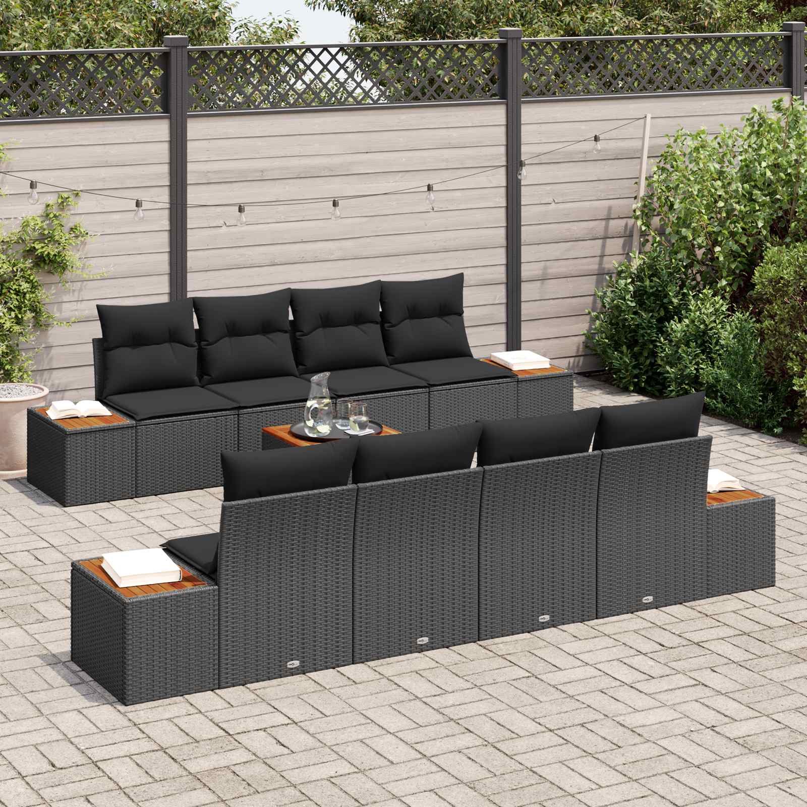 Tuin Sofa Set met kussen met opslag 9 pcs Zwart Poly riet is nu te koop bij PeponiXL, paradijselijk wonen!